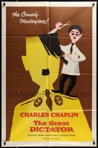 5b383 GREAT DICTATOR 1sh R58 art of Charlie Chaplin as Hitler-like Hynkel!