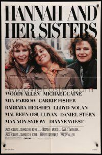 5b398 HANNAH & HER SISTERS 1sh '86 Woody Allen, Mia Farrow, Carrie Fisher, Barbara Hershey