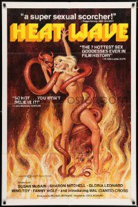 5b406 HEAT WAVE 1sh '77 x-rated, incredible sexy Weston art of naked woman & Devil serpent!