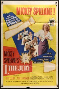 5b446 I, THE JURY 3D 1sh '53 Mickey Spillane, great images of sexy girl stripping!