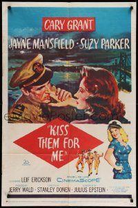 5b488 KISS THEM FOR ME 1sh '57 romantic art of Cary Grant & Suzy Parker, + sexy Jayne Mansfield!