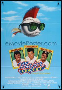 5b562 MAJOR LEAGUE int'l 1sh '89 Charlie Sheen, Tom Berenger, wacky art of baseball with mohawk!