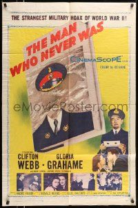 5b577 MAN WHO NEVER WAS 1sh '56 Clifton Webb, Gloria Grahame, strangest military hoax of WWII!