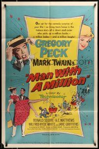 5b579 MAN WITH A MILLION 1sh '54 Gregory Peck picks up a million babes & laughs, by Mark Twain!