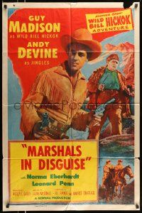 5b597 MARSHALS IN DISGUISE 1sh '54 cowboy western w/Guy Madison as Wild Bill Hickok, Andy Devine!