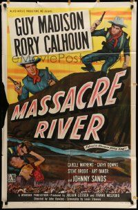 5b602 MASSACRE RIVER 1sh '49 Guy Madison & Rory Calhoun, pretty Carole Mathews, Civil War!