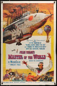 5b603 MASTER OF THE WORLD 1sh '61 Jules Verne, Vincent Price, cool art of flying machine!