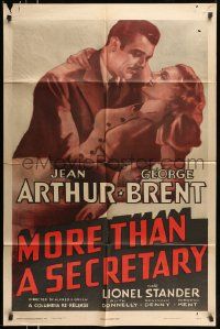 5b632 MORE THAN A SECRETARY 1sh R47 great full-length art of George Brent romancing Jean Arthur!