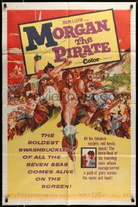 5b633 MORGAN THE PIRATE 1sh '61 Morgan il pirate, barechested swashbuckler Steve Reeves!