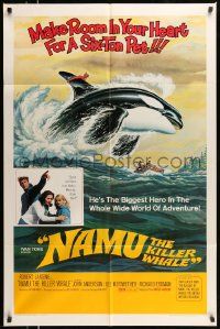 5b649 NAMU THE KILLER WHALE 1sh '66 Lee Meriwether, Robert Lansing, great killer whale art!