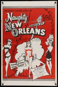 5b651 NAUGHTY NEW ORLEANS 25x38 1sh R59 Bourbon St. showgirls in French Quarter after dark!