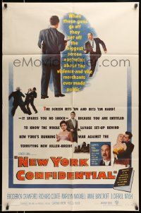 5b660 NEW YORK CONFIDENTIAL 1sh '55 Broderick Crawford, Richard Conte, Marilyn Maxwell!