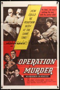 5b702 OPERATION MURDER 1sh '57 Dr. Tom Conway is accused of operating & killing at the same time!