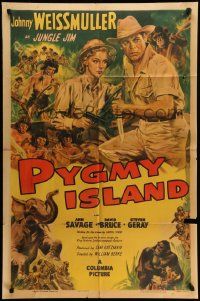 5b791 PYGMY ISLAND 1sh '50 art of Johnny Weissmuller as Jungle Jim, Ann Savage!
