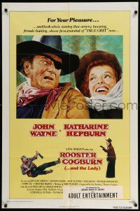 5b821 ROOSTER COGBURN 1sh '75 great art of John Wayne & Katharine Hepburn!