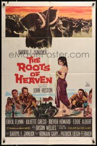 5b822 ROOTS OF HEAVEN 1sh '58 directed by John Huston, Errol Flynn & sexy Julie Greco in Africa!