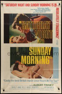 5b828 SATURDAY NIGHT & SUNDAY MORNING 1sh '61 close-up of Albert Finney & Shirley Anne Field!