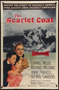 5b830 SCARLET COAT 1sh '55 romantic art of Cornel Wilde & Anne Francis, John Sturges directed!