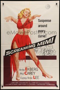 5b835 SCREAMING MIMI 1sh '58 sexy half-dressed Anita Ekberg has suspense around every curve!
