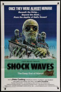 5b853 SHOCK WAVES 1sh '77 Peter Cushing, art of Nazi zombies terrorizing boat!