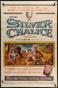 5b855 SILVER CHALICE 1sh '55 great art of Virginia Mayo & Paul Newman in his first movie!