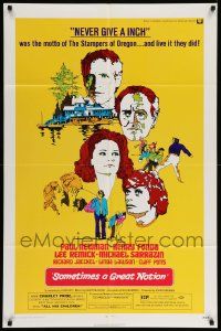 5b872 SOMETIMES A GREAT NOTION 1sh '71 art of Paul Newman, Henry Fonda, Lee Remick & Sarrazin!