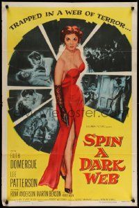 5b880 SPIN A DARK WEB 1sh '56 wonderful film noir art of sexy full length Faith Domergue with gun!