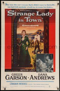5b896 STRANGE LADY IN TOWN 1sh '55 Greer Garson, Dana Andrews, Cameron Mitchell!