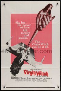 5b952 VIRGIN WITCH int'l 1sh '72 Ann Michelle occult horror, wild image of girl to be sacrificed!