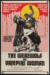 5b969 WEREWOLF VS VAMPIRE WOMAN 1sh '72 great artwork of wolfman attacking sexy girl!
