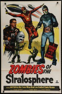 5b998 ZOMBIES OF THE STRATOSPHERE 1sh '52 great artwork image of aliens with guns!