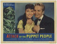 5c540 ATTACK OF THE PUPPET PEOPLE LC #1 '58 great smiling portrait of happy young couple, cool art!