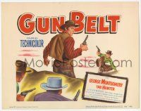 5c174 GUN BELT TC '53 artwork of cowboys George Montgomery & Tab Hunter in gunfight!
