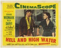 5c696 HELL & HIGH WATER LC #6 '54 Samuel Fuller, Richard Widmark stops Bella Darvi from leaving!