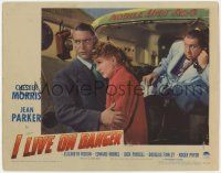 5c710 I LIVE ON DANGER LC '42 great close up of Chester Morris holding worried Jean Parker!