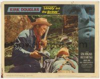 5c750 LONELY ARE THE BRAVE LC #1 '62 close up of Kirk Douglas with wounded George Kennedy!
