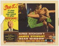 5c844 REAR WINDOW LC #6 R62 Alfred Hitchcock, great c/u of Grace Kelly & James Stewart kissing!