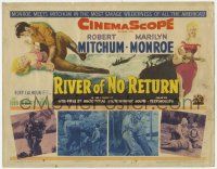 5c328 RIVER OF NO RETURN TC '54 great art of Robert Mitchum holding down sexy Marilyn Monroe!