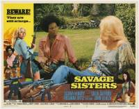 5c875 SAVAGE SISTERS LC #6 '74 close up of sexy Cheri Caffaro & Gloria Hendry sitting on grass!