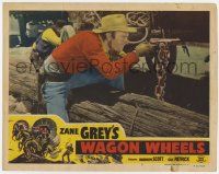 5c975 WAGON WHEELS LC #7 R51 best close up of Randolph Scott aiming his pistol, Zane Grey