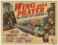 5c476 WING & A PRAYER TC '44 Don Ameche, Dana Andrews, cool World War II naval battle art!