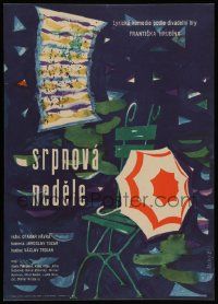 5f136 AUGUST SUNDAY Czech 11x16 '61 Otakar Vavru's Srpnova nedele, Teissig art of umbrella!
