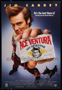 5g022 ACE VENTURA PET DETECTIVE 1sh '94 Jim Carrey tries to find Miami Dolphins mascot!