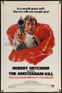 5g052 AMSTERDAM KILL 1sh '78 John Solie artwork of tough guy Robert Mitchum pointing revolver!