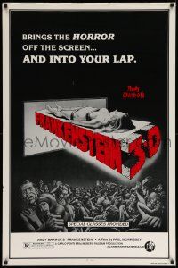 5g053 ANDY WARHOL'S FRANKENSTEIN 1sh R80s cool 3D art of near-naked girl coming off screen!
