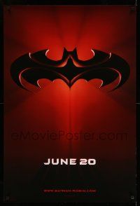 5g078 BATMAN & ROBIN advance DS 1sh '97 Clooney, O'Donnell, cool image of bat symbol!