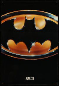 5g080 BATMAN teaser 1sh '89 directed by Tim Burton, cool image of Bat logo, glossy finish!