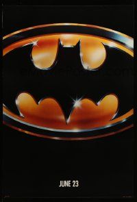 5g079 BATMAN teaser 1sh '89 directed by Tim Burton, cool image of Bat logo, matte finish!