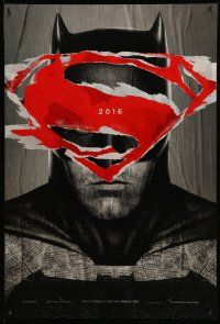 5g085 BATMAN V SUPERMAN teaser DS 1sh '16 cool close up of Ben Affleck in title role under symbol!