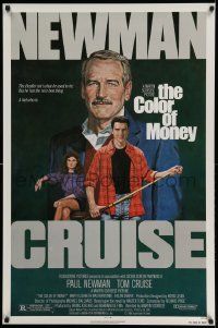 5g184 COLOR OF MONEY 1sh '86 Robert Tanenbaum art of Paul Newman & Tom Cruise playing pool!